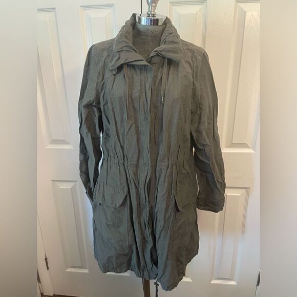 Eileen Fisher Gray/Green Trench Coat Size Medium - Picture 1 of 12